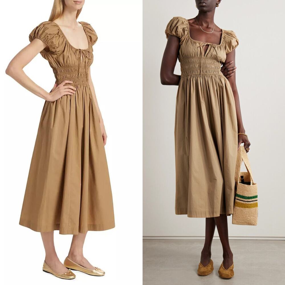 Doen Quinn Cotton Prairie Sands Midi Ruched Bodice Dress Size XS Extra Small